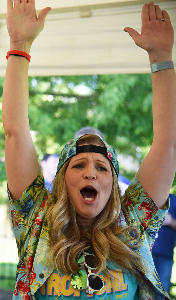 Katie Mericle celebrates beating an opponent in the first round